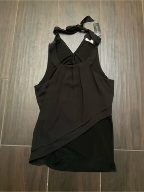 White House Black Market Chiffon Overlay Black Halter Tank Top